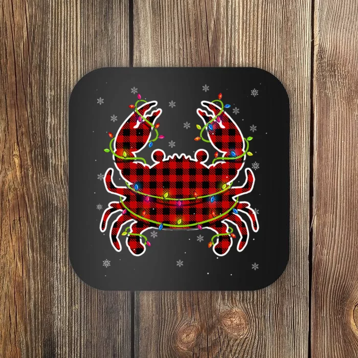 Red Buffalo Plaid Crab Santa Christmas Pajama Matching Coaster