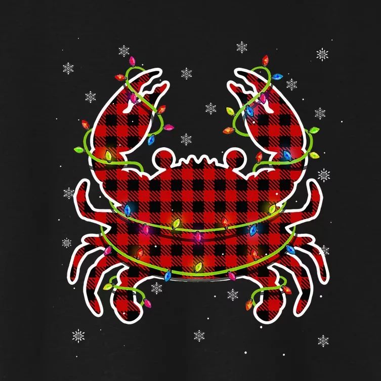 Red Buffalo Plaid Crab Santa Christmas Pajama Matching Women's Crop Top Tee