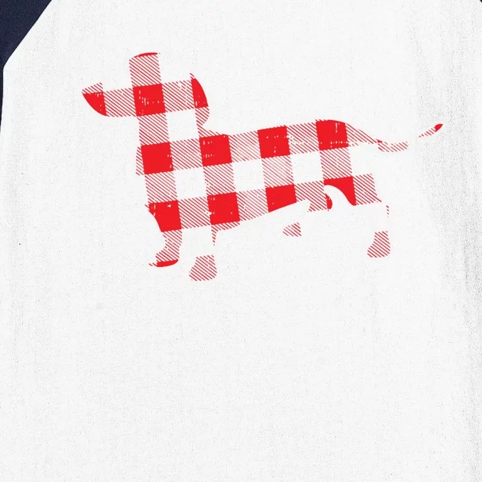 Red Bufallo Plaid Dachshund Dog Xmas Holiday Wiener Gift Baseball Sleeve Shirt