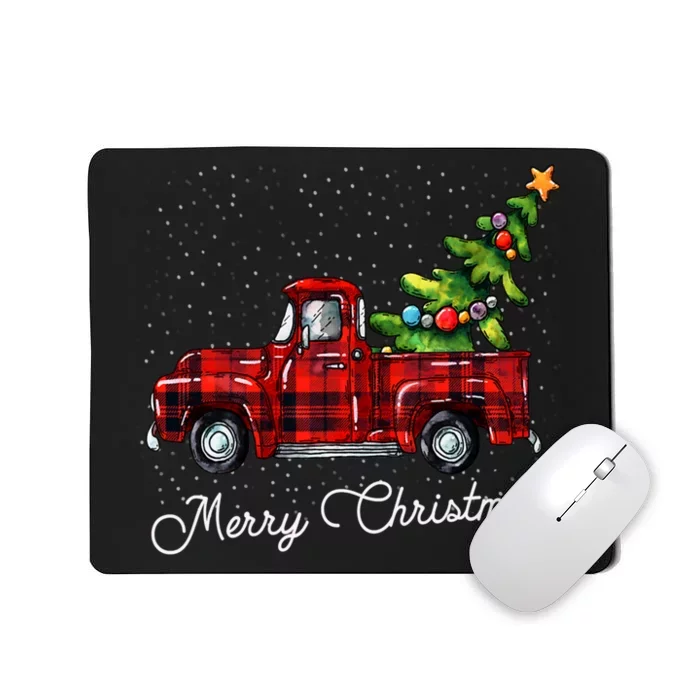 Red Buffalo Plaid Pickup Truck With Tree Merry Christmas Mousepad