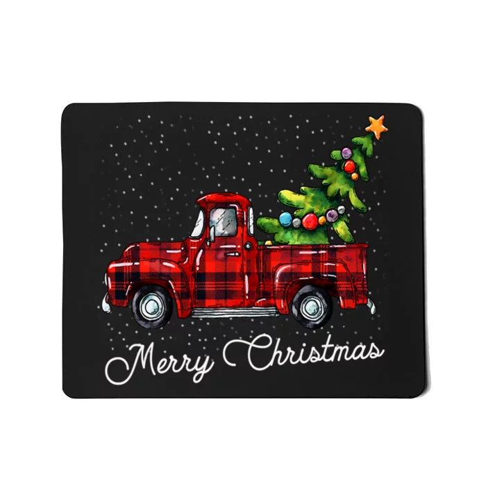 Red Buffalo Plaid Pickup Truck With Tree Merry Christmas Mousepad