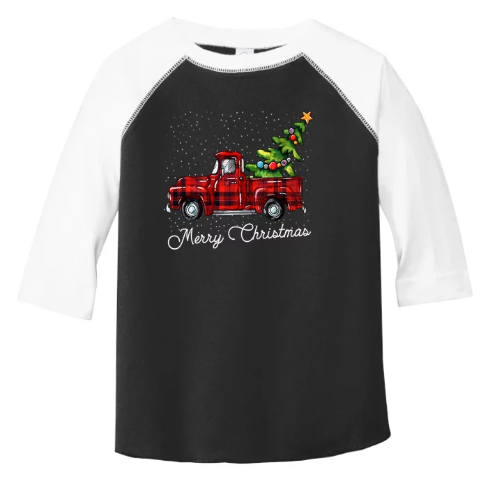 Red Buffalo Plaid Pickup Truck With Tree Merry Christmas Toddler Fine Jersey T-Shirt