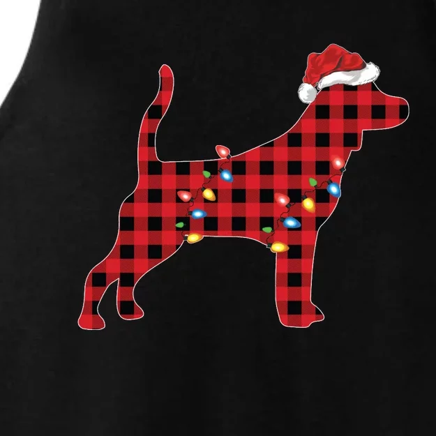 Red Buffalo Plaid Santa Hat Beagle Dog Christmas Pajama Sweatshirt Ladies Tri-Blend Wicking Tank