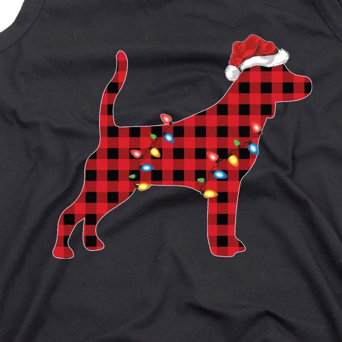 Red Buffalo Plaid Santa Hat Beagle Dog Christmas Pajama Sweatshirt Tank Top