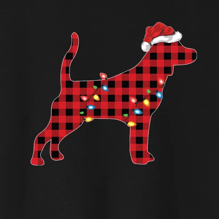 Red Buffalo Plaid Santa Hat Beagle Dog Christmas Pajama Sweatshirt Women's Crop Top Tee