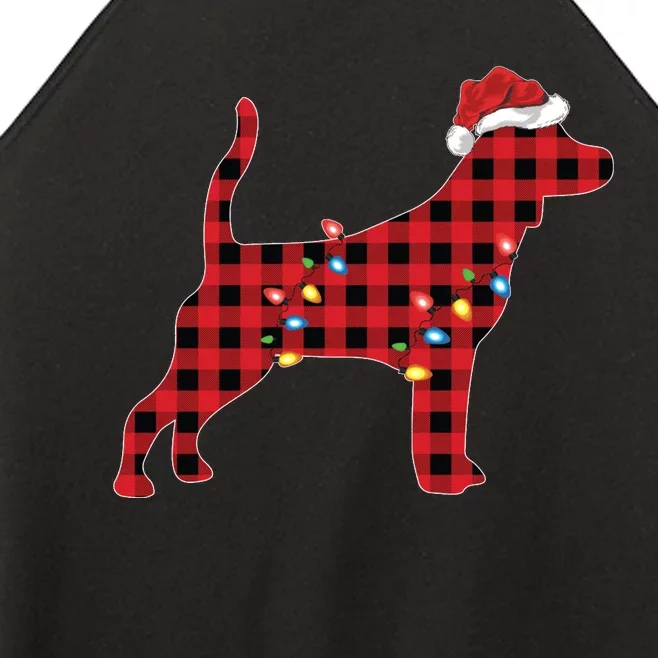 Red Buffalo Plaid Santa Hat Beagle Dog Christmas Pajama Sweatshirt Women’s Perfect Tri Rocker Tank