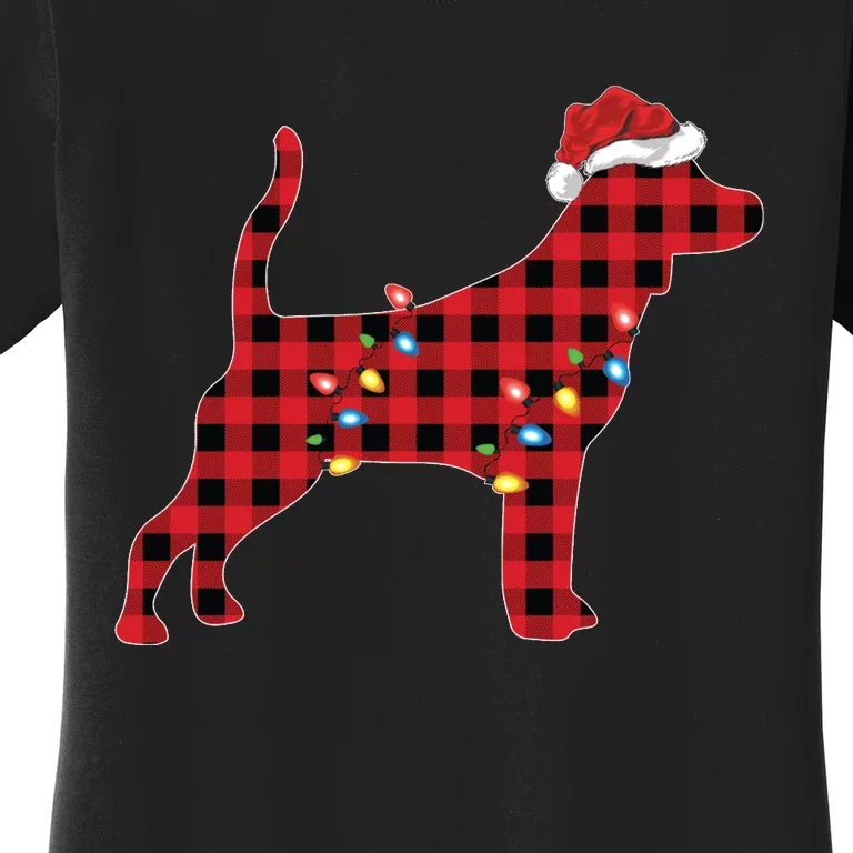 Red Buffalo Plaid Santa Hat Beagle Dog Christmas Pajama Sweatshirt Women's T-Shirt