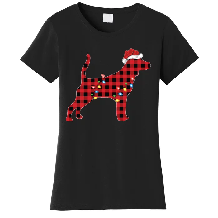 Red Buffalo Plaid Santa Hat Beagle Dog Christmas Pajama Sweatshirt Women's T-Shirt