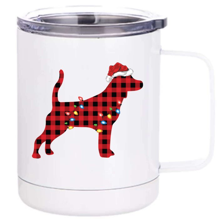 Red Buffalo Plaid Santa Hat Beagle Dog Christmas Pajama Sweatshirt Front & Back 12oz Stainless Steel Tumbler Cup