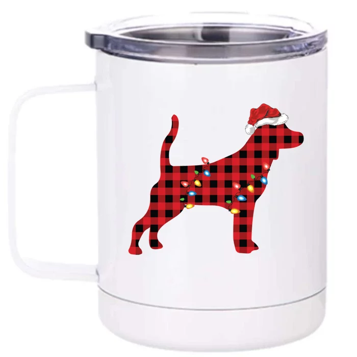 Red Buffalo Plaid Santa Hat Beagle Dog Christmas Pajama Sweatshirt Front & Back 12oz Stainless Steel Tumbler Cup