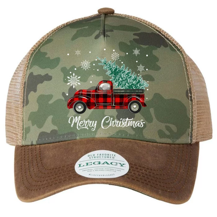 Red Buffalo Plaid Pickup Truck with Tree Merry Christmas Legacy Tie Dye Trucker Hat