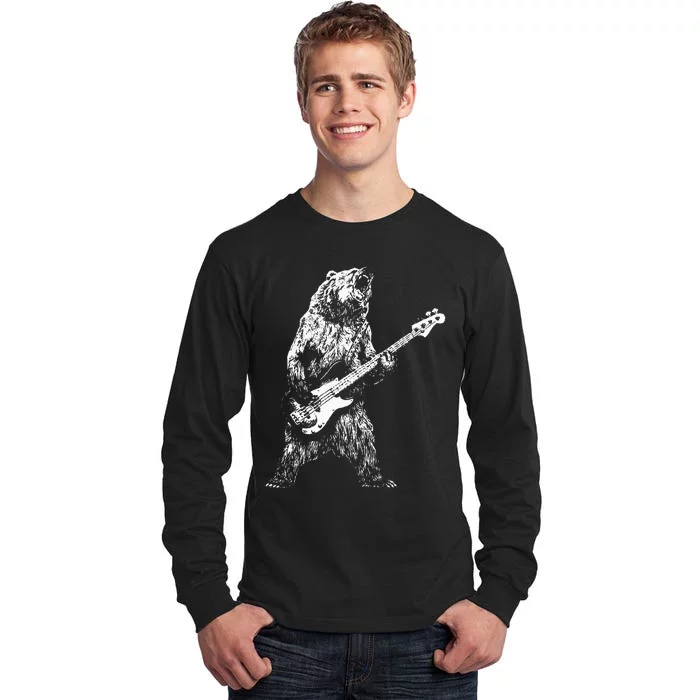 Retro Bear Playing Bass Guitar Bear Guitarist Tall Long Sleeve T-Shirt