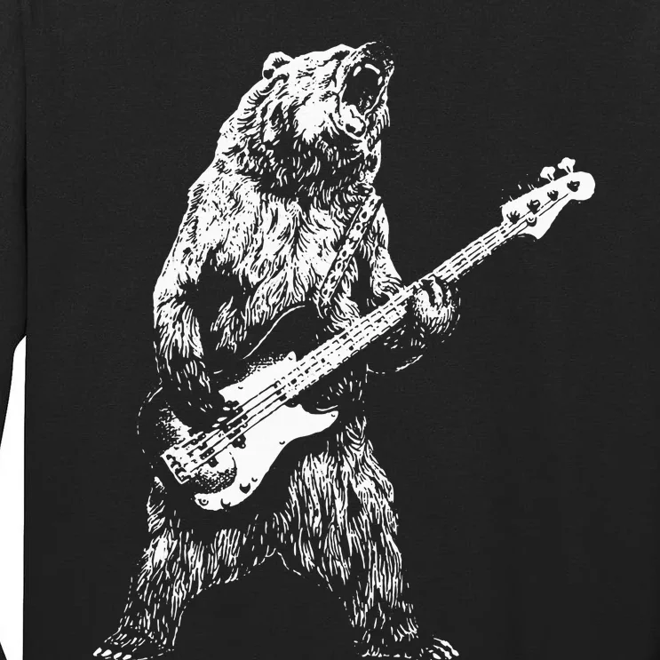 Retro Bear Playing Bass Guitar Bear Guitarist Tall Long Sleeve T-Shirt