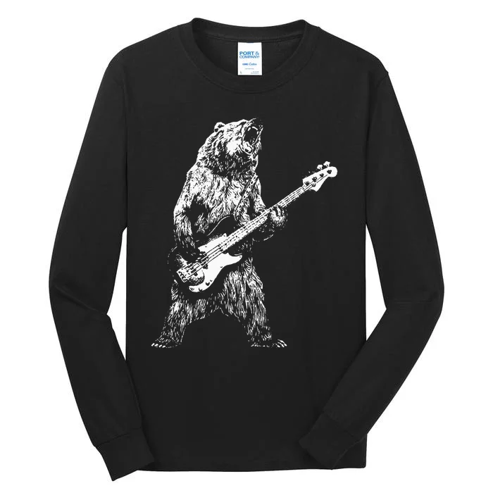 Retro Bear Playing Bass Guitar Bear Guitarist Tall Long Sleeve T-Shirt