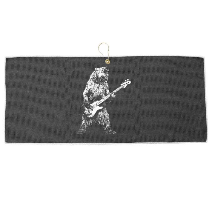 Retro Bear Playing Bass Guitar Bear Guitarist Large Microfiber Waffle Golf Towel