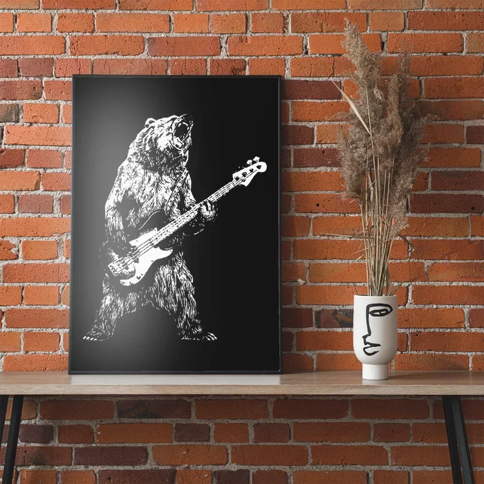 Retro Bear Playing Bass Guitar Bear Guitarist Poster