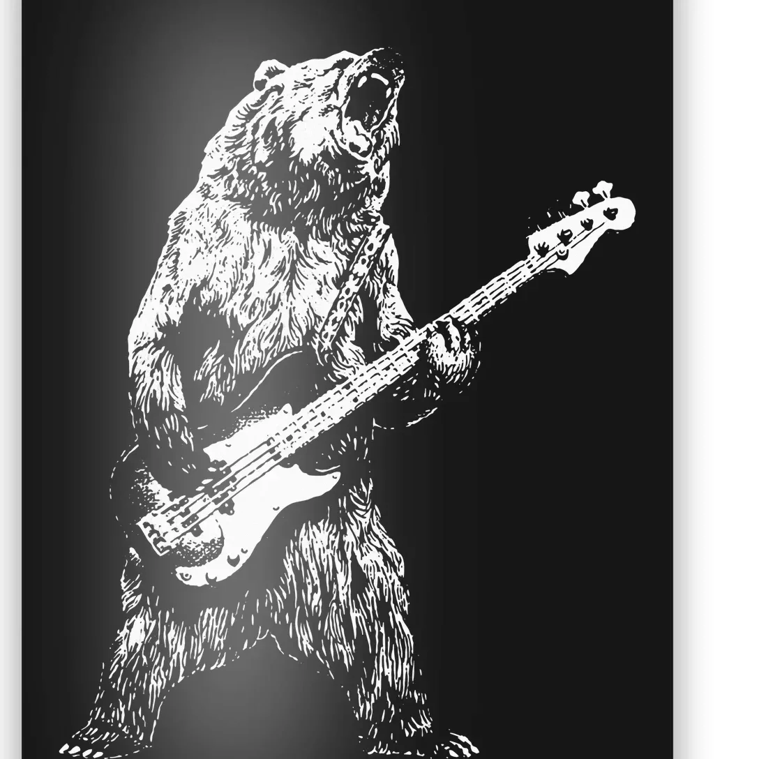 Retro Bear Playing Bass Guitar Bear Guitarist Poster