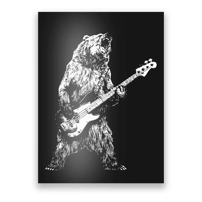 Retro Bear Playing Bass Guitar Bear Guitarist Poster