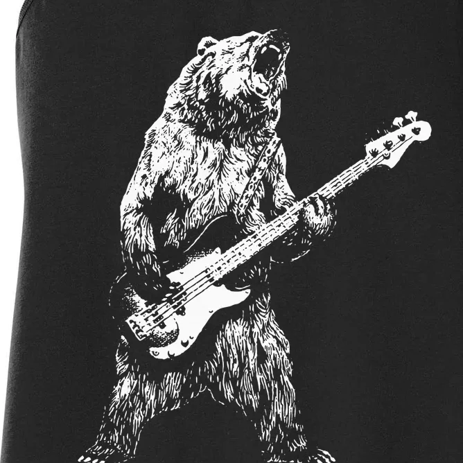 Retro Bear Playing Bass Guitar Bear Guitarist Women's Racerback Tank