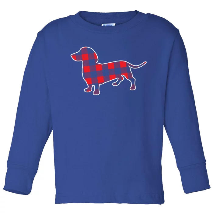 Red Bufallo Plaid Dachshund Dog Xmas Holiday Wiener Gift Cool Gift Toddler Long Sleeve Shirt