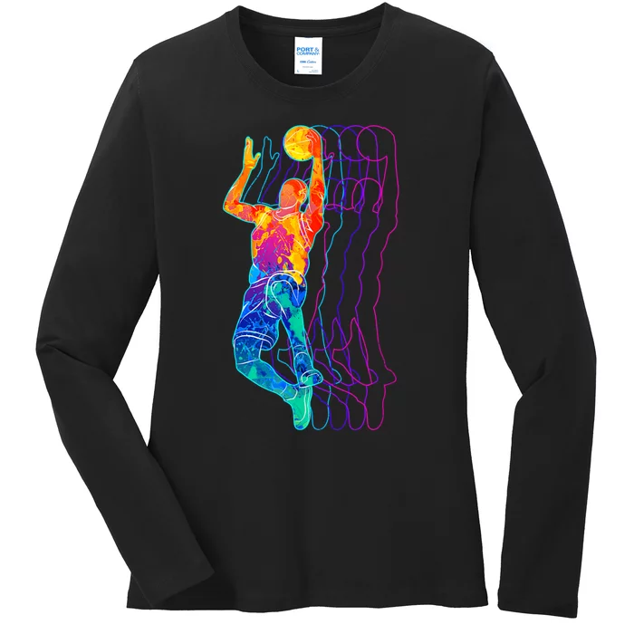 Retro Basketball Player Gift Ladies Long Sleeve Shirt