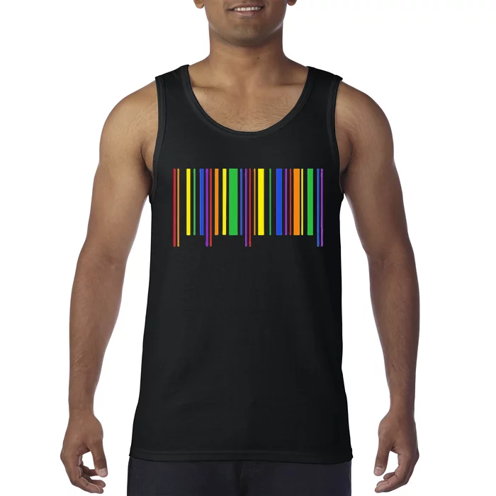 Rainbow Barcode Pride Month Subtle Lgbt Design Gay Rights Tank Top