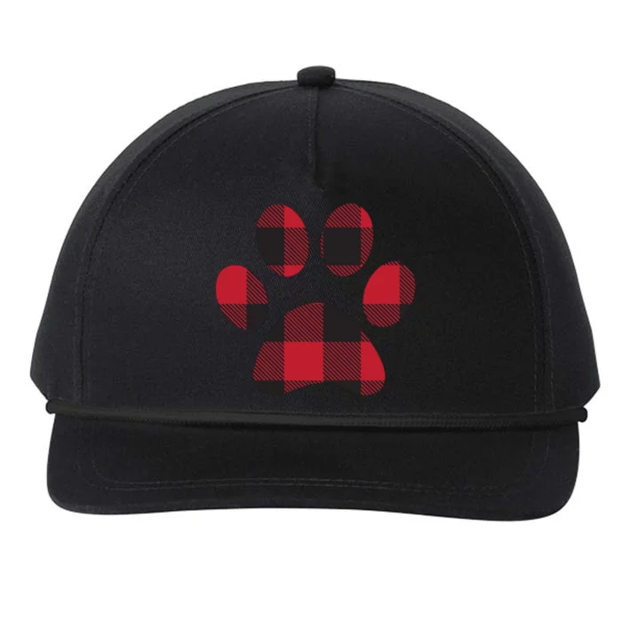 Red Black Plaid Paw Print Gift Snapback Five-Panel Rope Hat