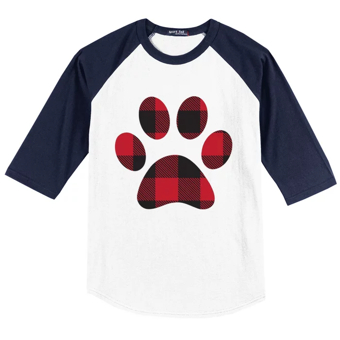 Red Black Plaid Paw Print Gift Baseball Sleeve Shirt