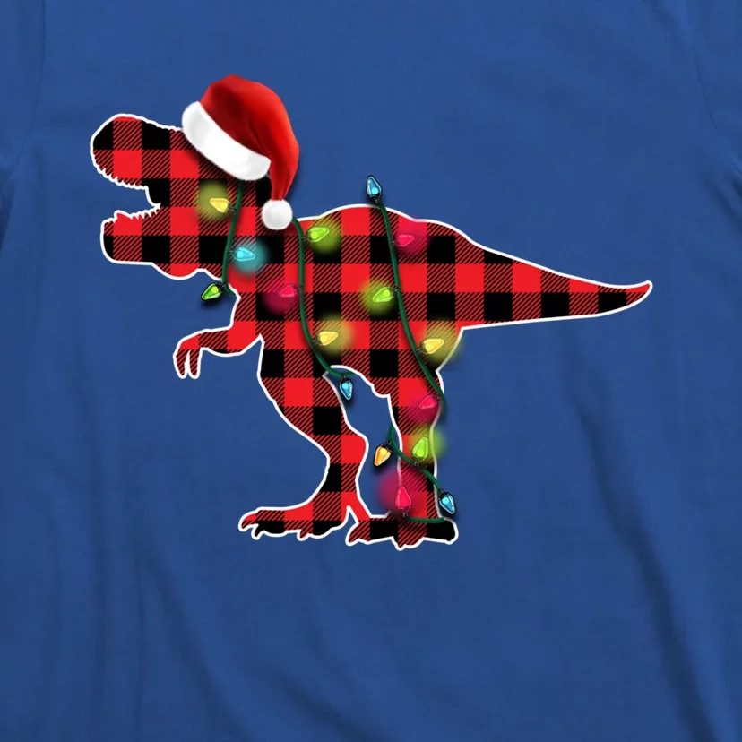 Red Buffalo Plaid Trex Dinosaur Christmas Tree Lights Gift T-Shirt