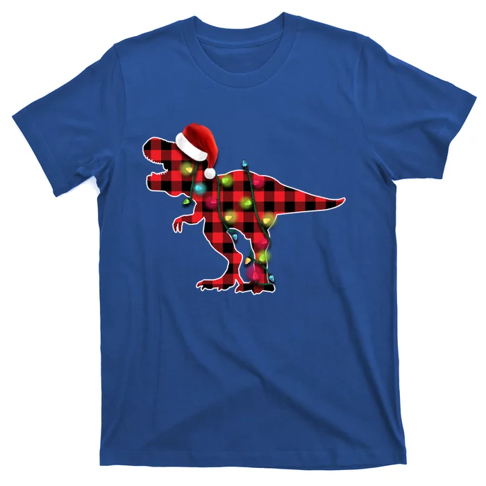 Red Buffalo Plaid Trex Dinosaur Christmas Tree Lights Gift T-Shirt