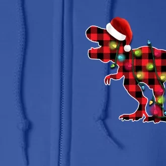 Red Buffalo Plaid Trex Dinosaur Christmas Tree Lights Gift Full Zip Hoodie