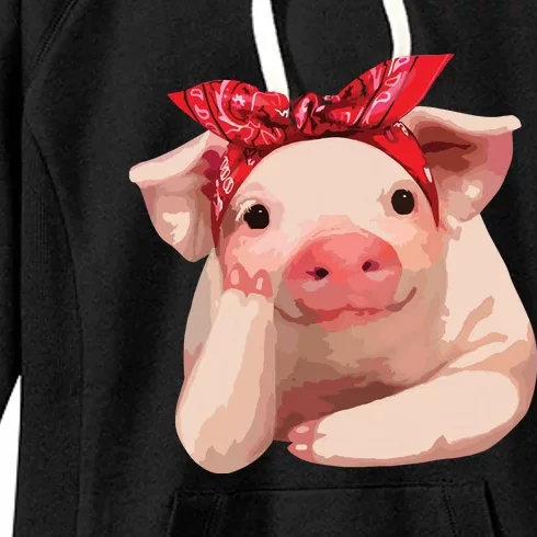 Red Bandanna Pig Funny I Love Piggy Women's Fleece Hoodie