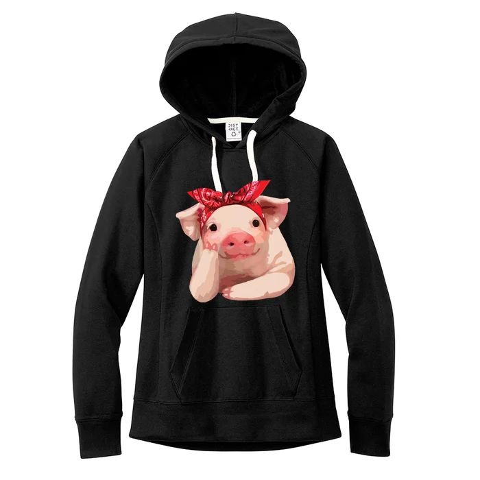 Red Bandanna Pig Funny I Love Piggy Women's Fleece Hoodie