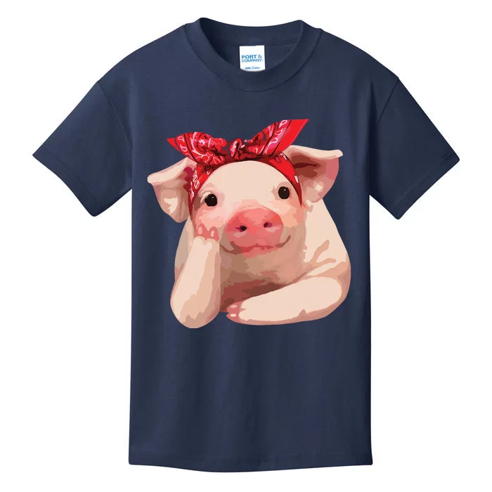 Red Bandanna Pig Funny I Love Piggy Kids T-Shirt