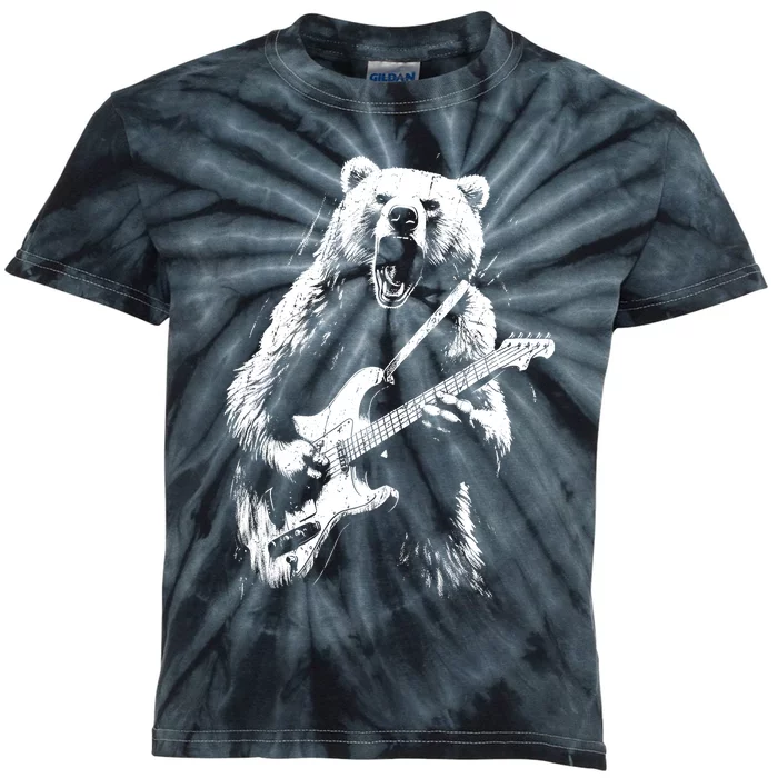 Rock Bear Playing Guitar Funny Guitar Bear Music Kids Tie-Dye T-Shirt