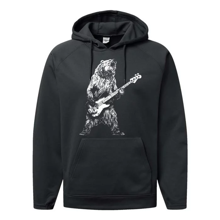 Retro Bear Playing Bass Guitar Bear Guitarist Performance Fleece Hoodie