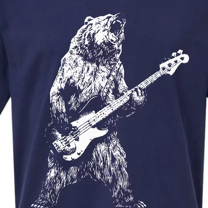 Retro Bear Playing Bass Guitar Bear Guitarist Sueded Cloud Jersey T-Shirt