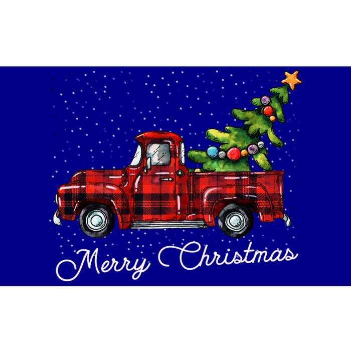 Red Buffalo Plaid Pickup Truck With Tree Merry Christmas Funny Gift Bumper Sticker