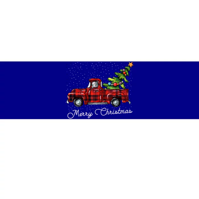 Red Buffalo Plaid Pickup Truck With Tree Merry Christmas Funny Gift Bumper Sticker