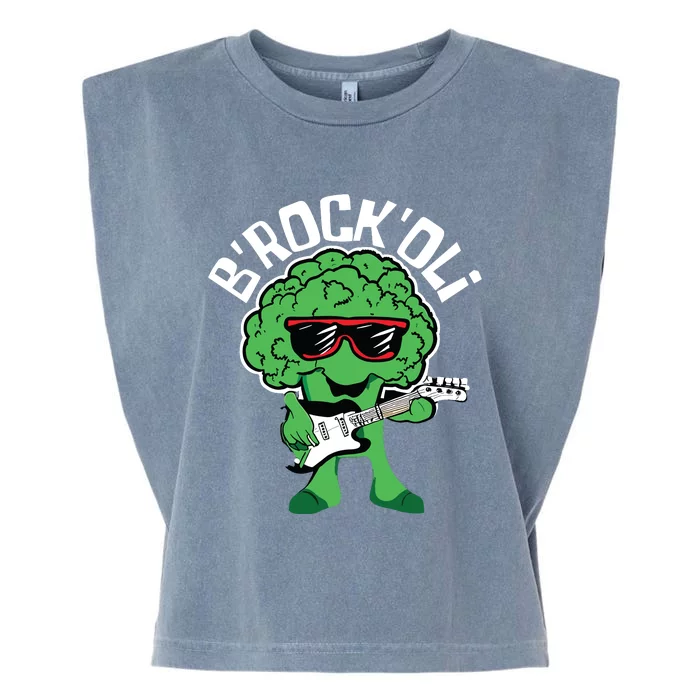 Rocking Broccoli Playing Guitar Veggie Vegetable Vegetarian Garment-Dyed Women's Muscle Tee