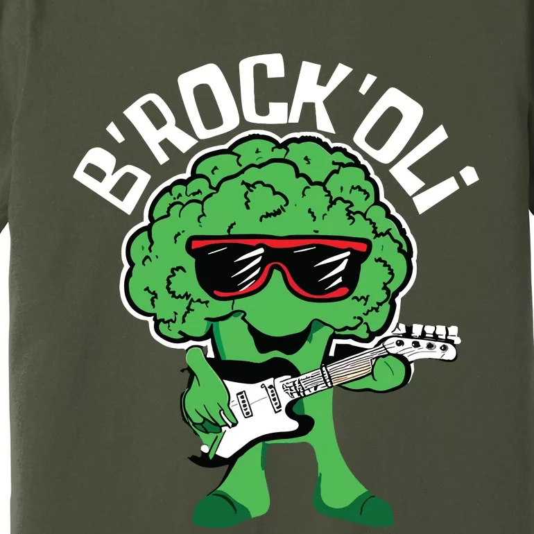 Rocking Broccoli Playing Guitar Veggie Vegetable Vegetarian Premium T-Shirt