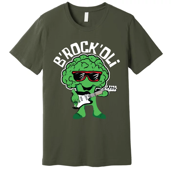 Rocking Broccoli Playing Guitar Veggie Vegetable Vegetarian Premium T-Shirt