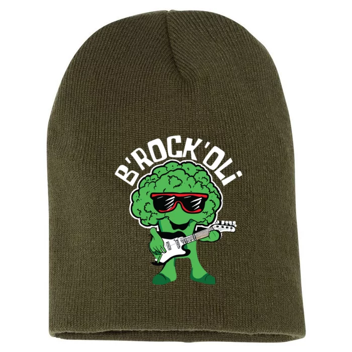 Rocking Broccoli Playing Guitar Veggie Vegetable Vegetarian Short Acrylic Beanie