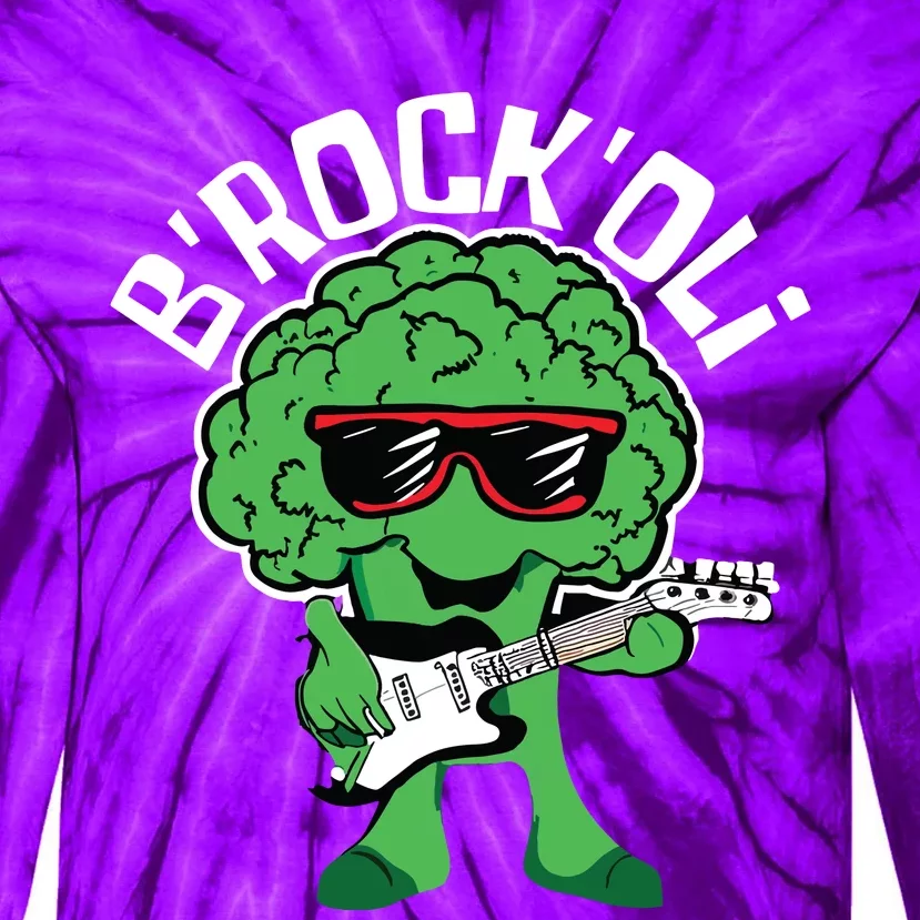 Rocking Broccoli Playing Guitar Veggie Vegetable Vegetarian Tie-Dye Long Sleeve Shirt