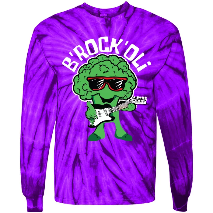 Rocking Broccoli Playing Guitar Veggie Vegetable Vegetarian Tie-Dye Long Sleeve Shirt