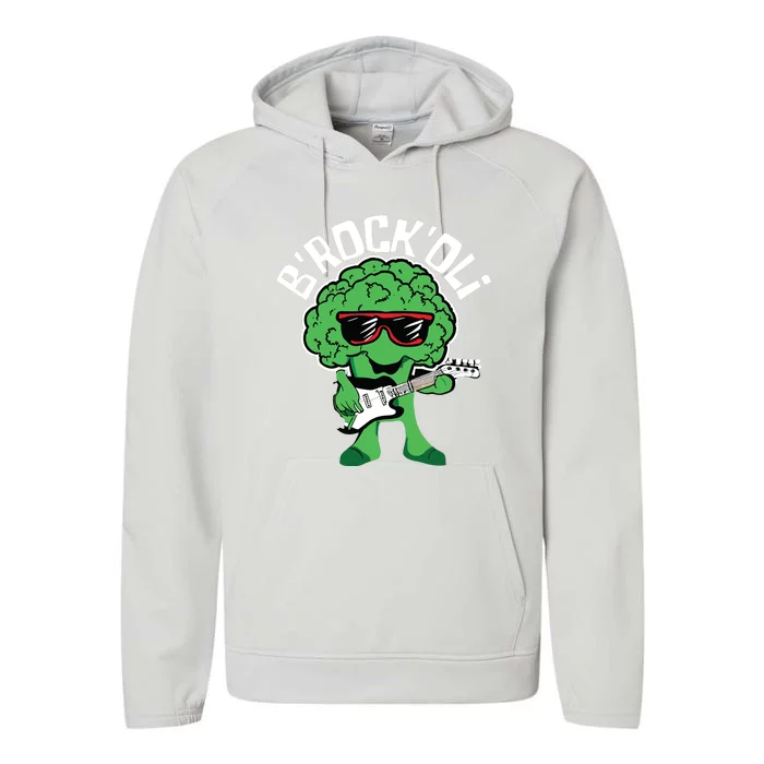 Rocking Broccoli Playing Guitar Veggie Vegetable Vegetarian Performance Fleece Hoodie