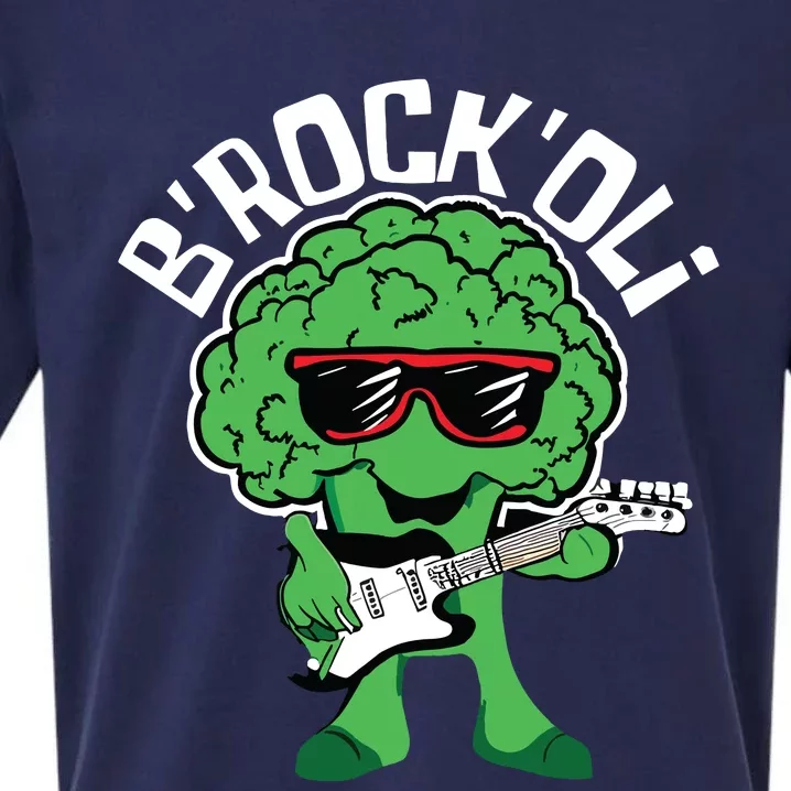 Rocking Broccoli Playing Guitar Veggie Vegetable Vegetarian Sueded Cloud Jersey T-Shirt