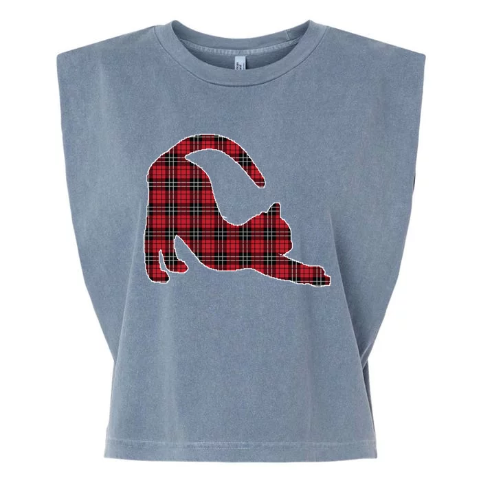 Red Buffalo Plaid Cat Matching Family Christmas Gift Garment-Dyed Women's Muscle Tee