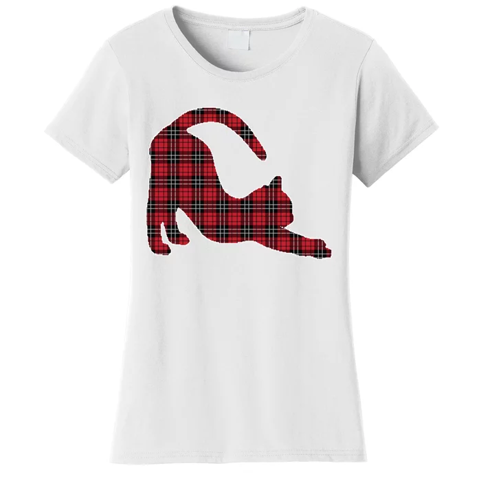 Red Buffalo Plaid Cat Matching Family Christmas Gift Women's T-Shirt