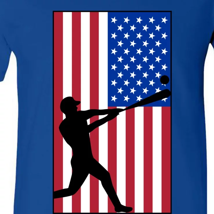 Retro Baseball Player Usa Flag Sports Lover Coach Graphic Cute Gift V-Neck T-Shirt